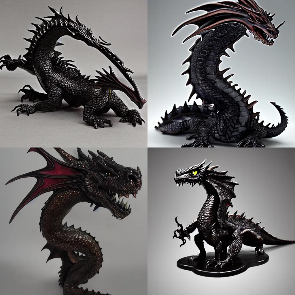 Prompt: realistic dragon made of dark glass