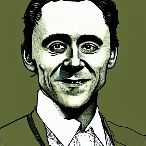 Prompt: “ tom hiddleston retro minimalist portrait by jean giraud, moebius starwatcher, comic, 8 k ”