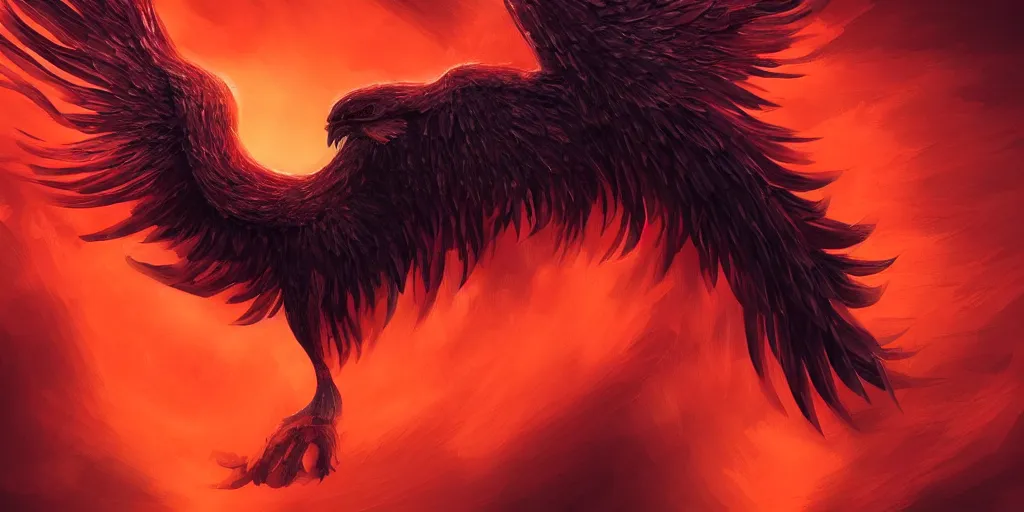 Image similar to artwork of a phoenix, gradient red orange, highly detailed, artstation, night black sky background, smooth illustration, digital art, unreal engine, ultra realistic, fine art, concept art