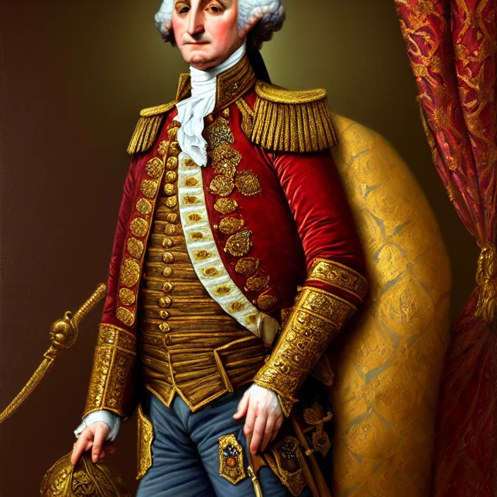 Image similar to Ottoman Emperor George Washington, diffuse lighting, fantasy, intricate, elegant, highly detailed, lifelike, photorealistic, digital painting, Ottoman armor, artstation, illustration, concept art, smooth, sharp focus, art by John Collier and Albert Aublet and Krenz Cushart and Artem Demura and Alphonse Mucha