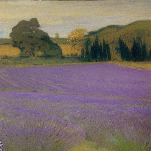 Prompt: painting of lavender field, highly detailed, beautiful lighting by james abbott mcneill whistler