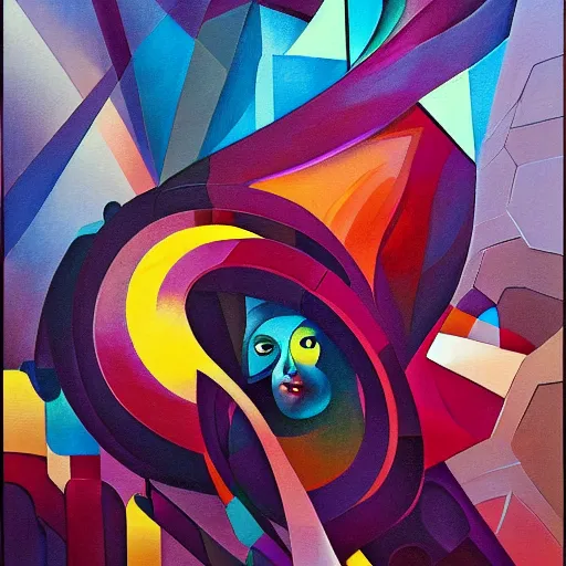 Image similar to a painting in the style of stanton macdonald - wright and in the style of stephen hickman.