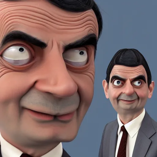 Image similar to Mr Bean in a 3D Animated Mr Bean film animated by Illumination, portrait, photograph, realistic, hyperrealistic, highly detailed, very detailed, extremely detailed, detailed, digital art, trending on artstation