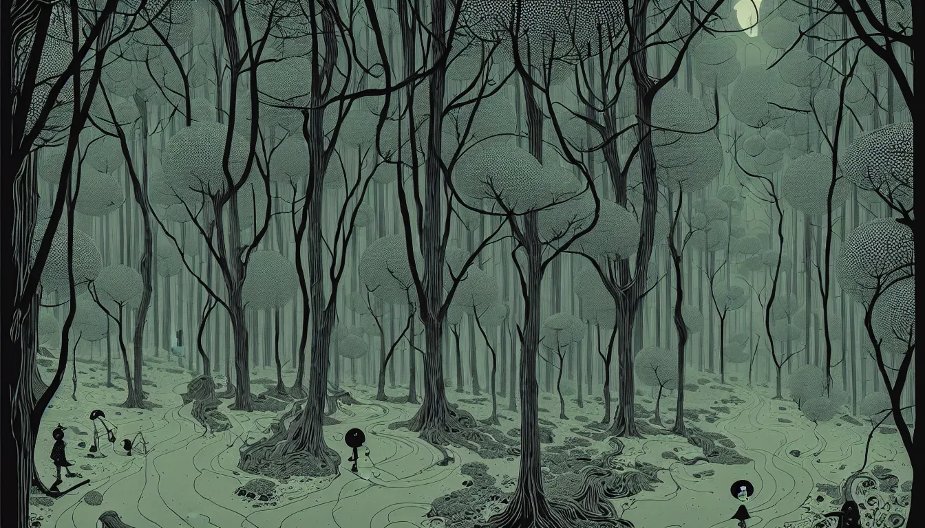 Image similar to forest path by balmy enso, jamie hewlett, nicolas delort, moebius, victo ngai, josan gonzalez, kilian eng