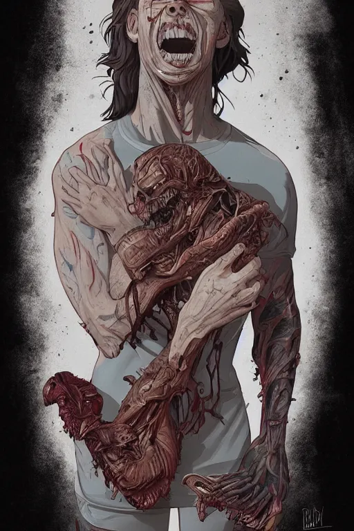 Image similar to keith buckley every time i die, full body, big two toned eyes, teeth gritted, horror, intricate details, cinematic, epic, realistic, anatomy, tomer hanuka, uplight, artstation, photorealistic, scary