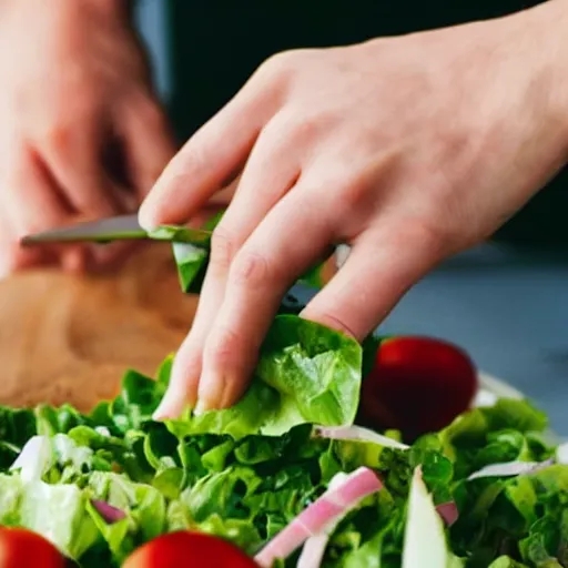 Prompt: eating salad with your bare hands