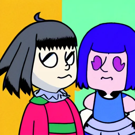 Image similar to kris from deltarune and lucy loud comparing bangs