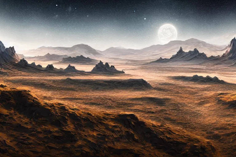 Prompt: An artist's interpretation of the landscape of the planet Kepler-22b, trending on artstation, 8k, landscape photo-reality, landscape photo-imagery, landscape perspective