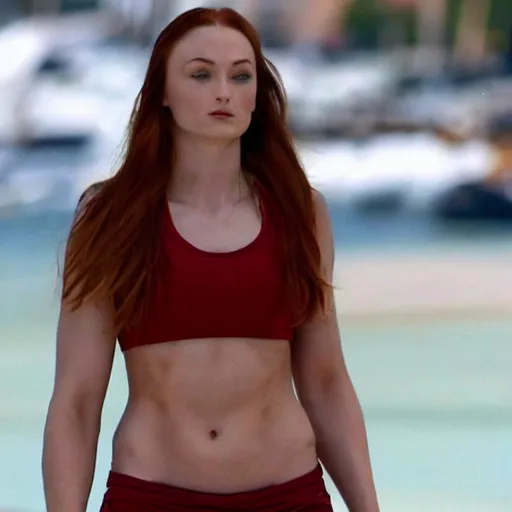 Image similar to muscular sophie turner showing her abs, high resolution, cnn, afp, reuters