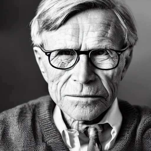 Prompt: a modern 2 0 2 0 photograph portrait of an old elderly robert f kennedy as a 1 0 5 year old elderly robert f kennedy at the age of 1 0 5 while wearing glasses and a sweater realistic hyperrealistic very realistic detailed very detailed highly detailed extremely detailed trending on artstation real real life hd quality 8 k resolution detailed face very detailed face modern photograph modern photograph portrait modern portrait