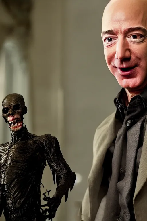 Image similar to jeff bezos as a scary vampire monster, photorealistic, cinematic lighting, highly detailed, very intricate, by guillermo del toro