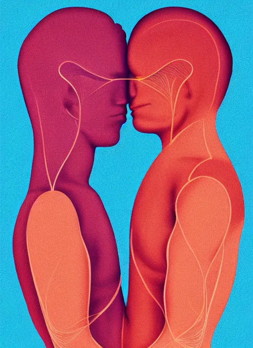 Image similar to 1 px color ink art by santiago calatrava, perfectly centered symmetrical balanced male and female portrait of man and woman in love sharing one heart. high coherence ; fractal geometrical 8 k ultra hd