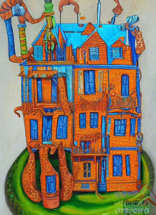 Image similar to cheeto house, extremely detailed, painting in the style of rene margitte, surrealist