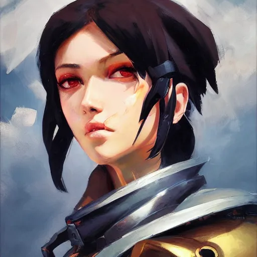 Image similar to greg manchess portrait painting of partially armored mikasa ackermann as overwatch character, medium shot, asymmetrical, profile picture, organic painting, sunny day, matte painting, bold shapes, hard edges, street art, trending on artstation, by huang guangjian and gil elvgren and sachin teng