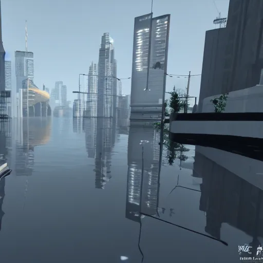 Image similar to mirrors edge flooded district level screenshot, 4k