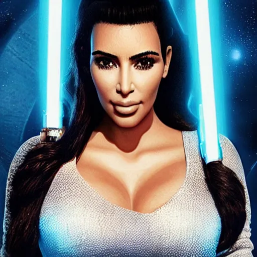 Prompt: kim kardashian in star wars movie poster high detail