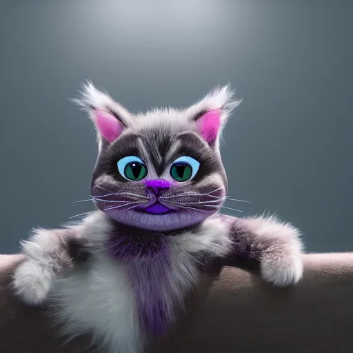 Image similar to full body pose, hyperrealistic photograph of the cheshire cat as a cute kitten, dim volumetric lighting, 8 k, octane beautifully detailed render, extremely hyper detailed, intricate, epic composition, cinematic lighting, masterpiece, trending on artstation, very very detailed, stunning, hdr, smooth, sharp focus, high resolution, award, winning photo, dslr, 5 0 mm