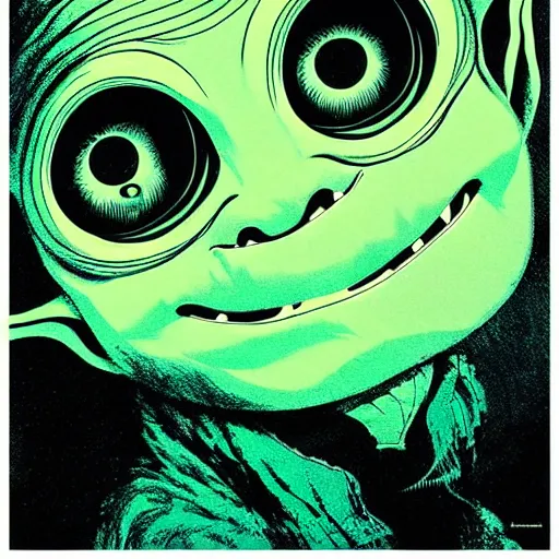 Image similar to portrait top light, by killian eng and joe fenton and martin deschambault and conrad roset, inspired by baby yoda, etching, fine, sharp high detail,