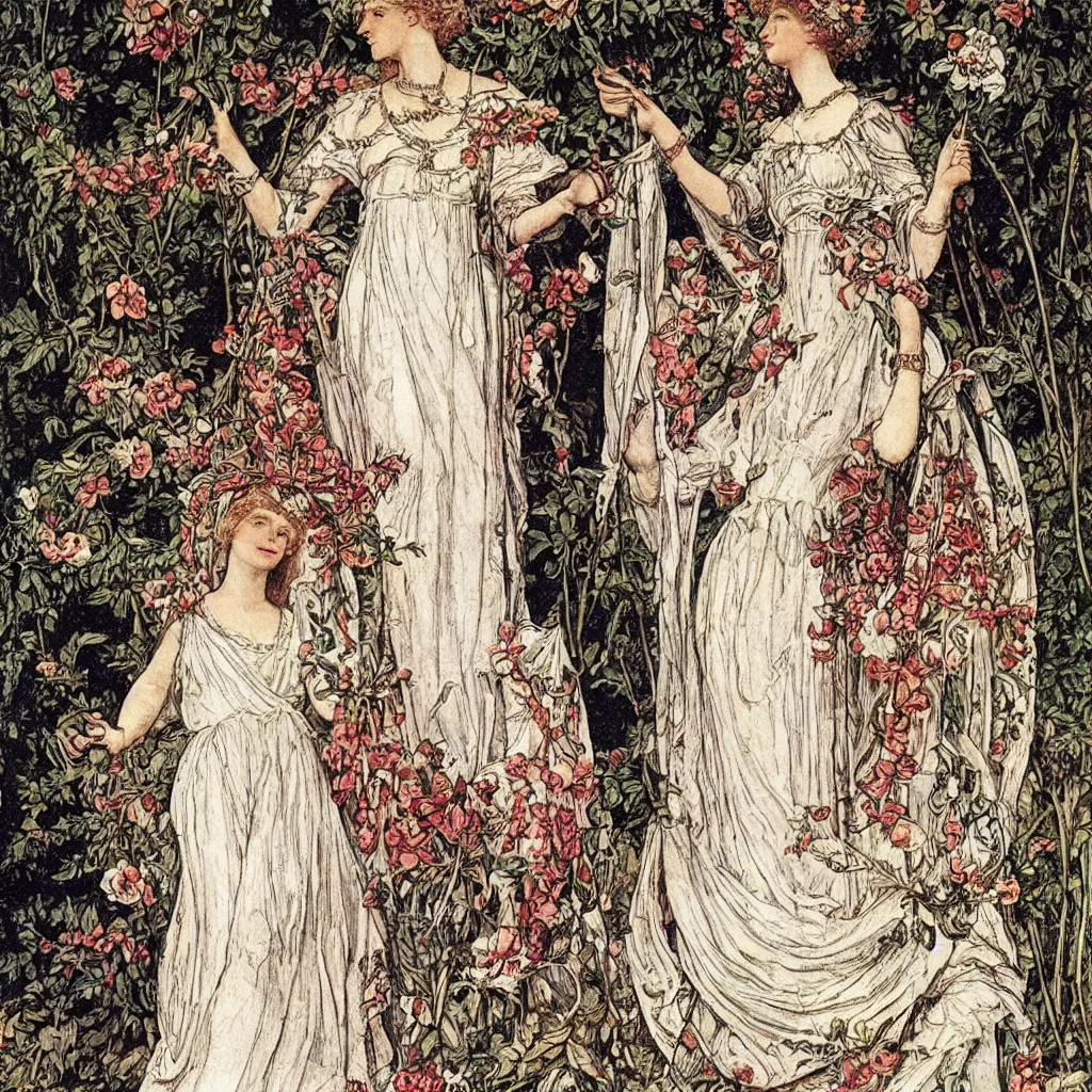 Prompt: May Queen, by Walter Crane