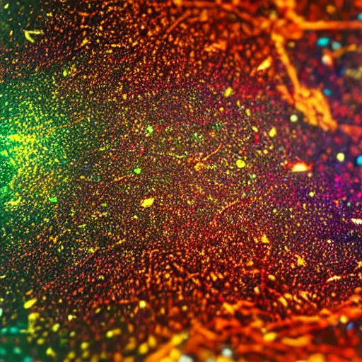 Image similar to Extremely detailed beautiful ultra wide-angle super-resolution microscopy image of micro detailed neurons visible to the horizon, shallow depth of field, photoreal, vivid colors, micro details, chromatic abberation, 8k, 3d sculpture, unreal engine, Dan Mumford