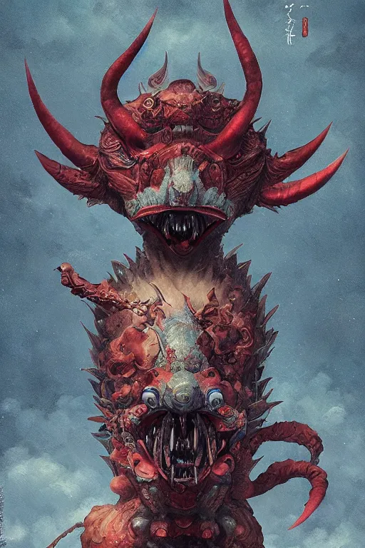 Prompt: a japanese devil alien animal illustrated by miyazaki by karol bak, james jean, tom bagshaw, rococo, sharp focus, trending on artstation, cinematic lighting, hyper realism, octane render, 8 k, hyper detailed, vivid, ultra detailed, highly detailed