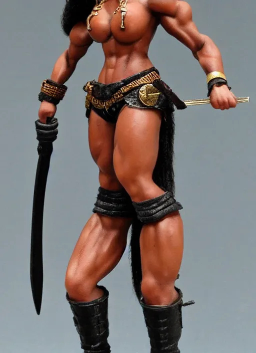 Prompt: Images on the store website, eBay, Full body, Miniature of a very muscular black female warrior with club