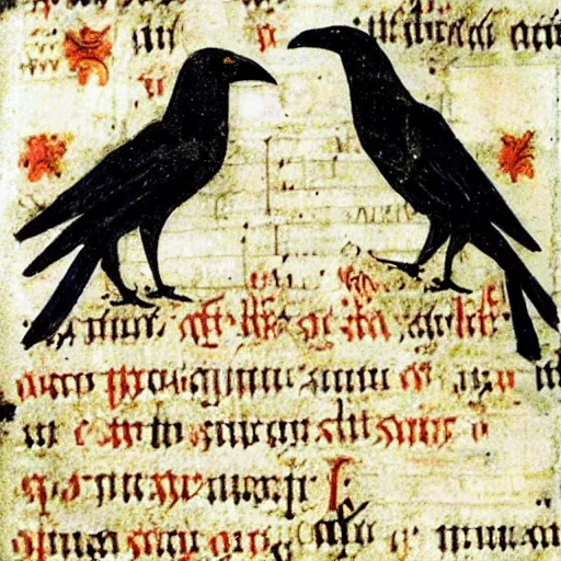 Prompt: bad drawed mix between a crow and a mage king in a medieval manuscript, medieval manuscript, golden miniatures