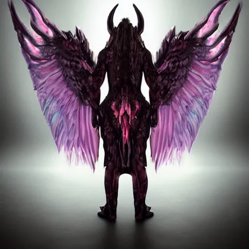 Prompt: a demon with huge nacreous fire wings, realistic horrors, cosmic dark vibes evil incarnate, photo pic by hyperrealism