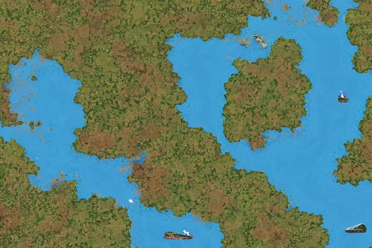 Prompt: highly detailed, satellite image, game map, casual game, uncharted waters, landscape