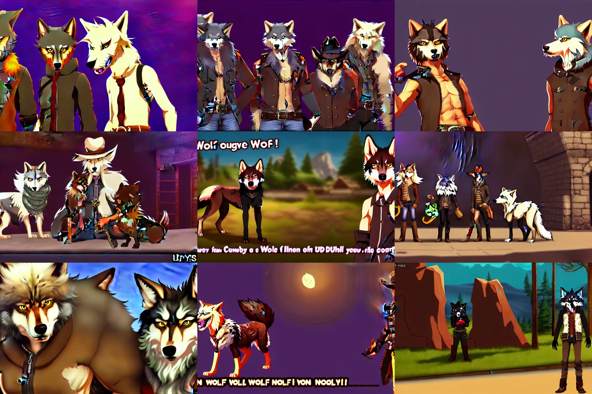 Prompt: furry - wolf - cowboy - fursona uhd ue 5 visual novel pc game screenshot