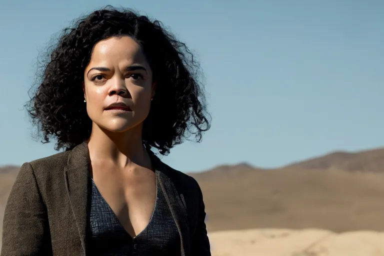 Image similar to portrait of tessa thompson as dolores abernathy in westworld