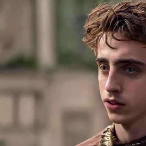 Image similar to Promo footage of Timothy Chalamet as Leonitas in 2029 300 remake