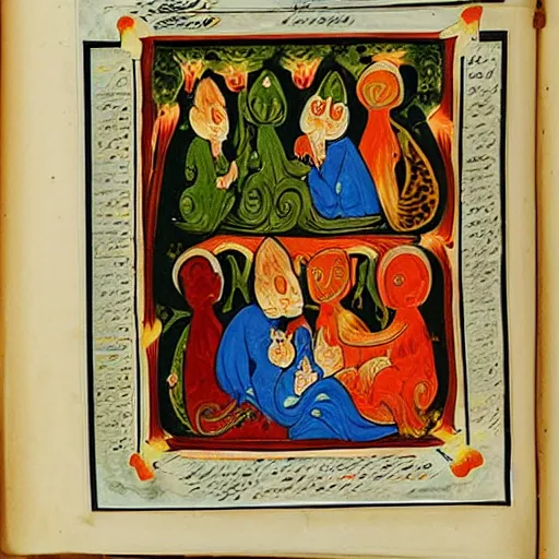 Image similar to illuminated manuscript with cats