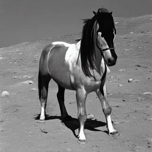Image similar to retro photograph of a horse on moon drinking alcohol