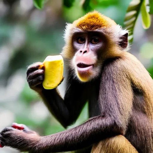 Prompt: brown monkey eating a banana, company logo