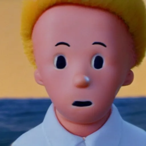 Prompt: closeup of tintin looking surprised