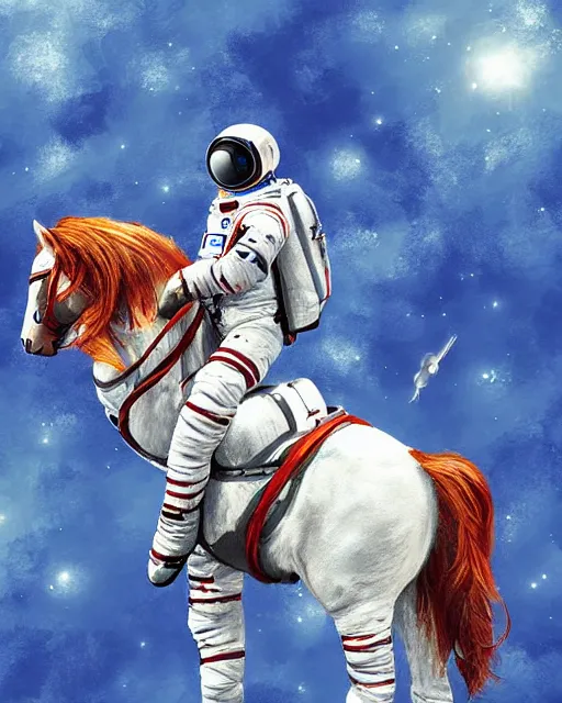 Image similar to horse sitting on top of astronaut, artstation