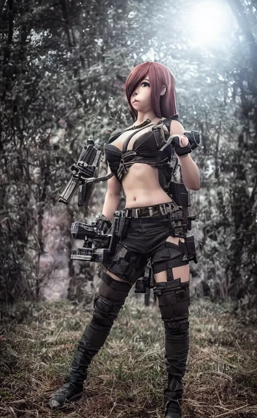 Image similar to an escalating violent firefight, highly detailed, high resolution, cosplay photo, stunning, girls frontline style, bokeh soft, remove artifacts, 100mm, trending on instagram, by professional photographer, realistic human anatomy, real human faces, realistic military carrier, modern warfare, maid outfit, realistic weapon, shot with a arriflex 35 ii, low saturation, small human eyes, running pose