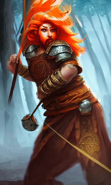 Prompt: a dwarven archer, d & d, orange hair, portrait, sharp focus, fantasy, digital art, concept art, dynamic lighting, epic composition, by emylie boivin, rossdraws