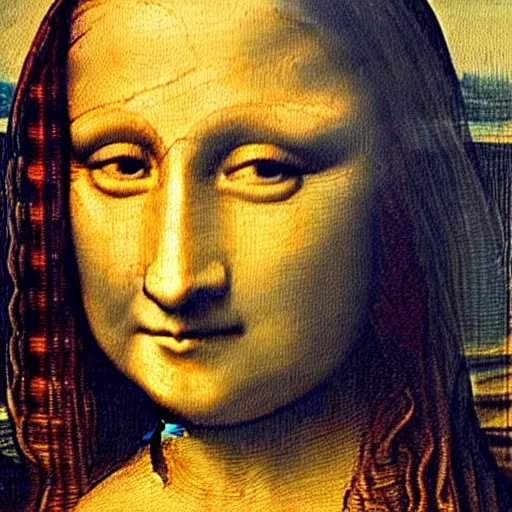 Image similar to the extended painting of the Mona Lisa, unseen, breaking, detailed, photoreal