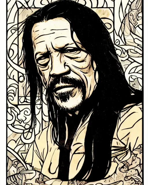 Image similar to a portrait of ( danny trejo ) in the style of alphonse!!! mucha!!!