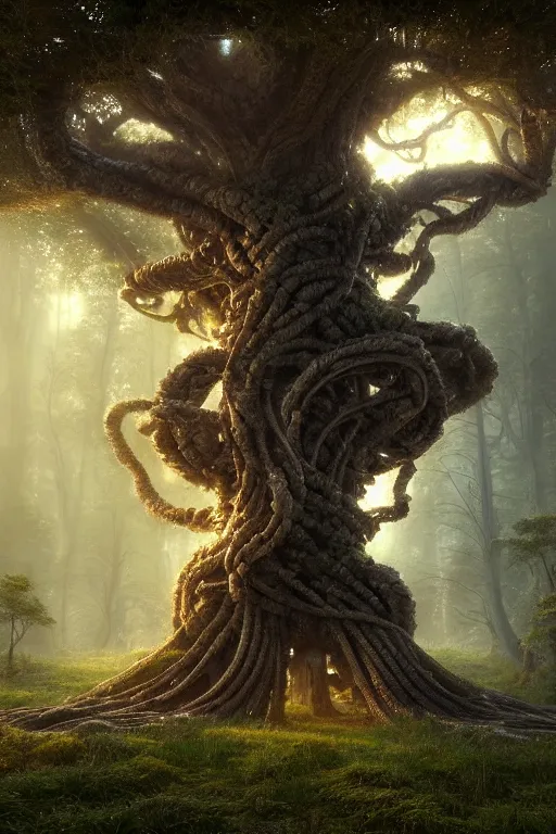 Prompt: a macro of an ancient tree made from cables and bio - organic micro organisms growing in a mystical setting, cinematic, beautifully lit, by tomasz alen kopera and peter mohrbacher and craig mullins, 3 d, trending on artstation, octane render, 8 k