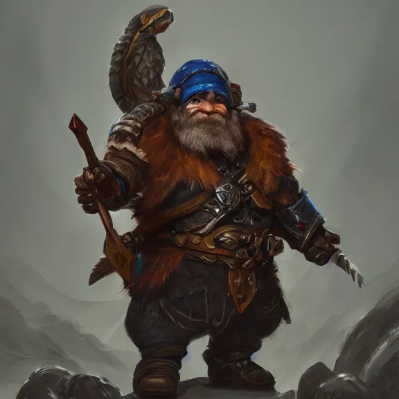 Image similar to Dwarf Ranger with Raven Companion on Shoulder, RPG Reference Sheet, Oil Painting, Trending on Artstation, octane render, Insanely Detailed, 8k, HD