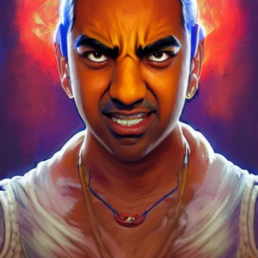 Image similar to kal penn as dhalsim from street fighter, 4 k, ultra realistic, detailed focused art by artgerm and greg rutkowski and alphonse mucha