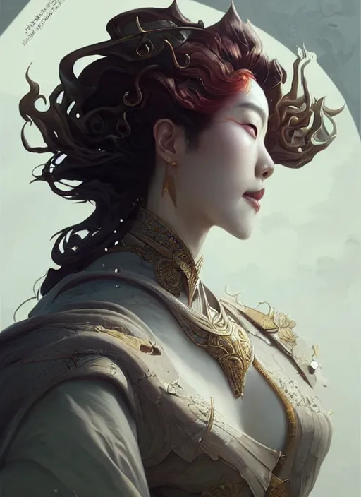 Image similar to Han Hyo Joo as a super villain, luxurious, fantasy, intricate, elegant, highly detailed, digital painting, artstation, concept art, matte, sharp focus, illustration, art by WLOP and Peter Mohrbacher and James Jean, masterpiece, Refined, upscaled