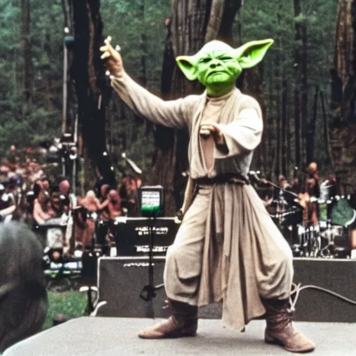 Image similar to yoda performing at woodstock