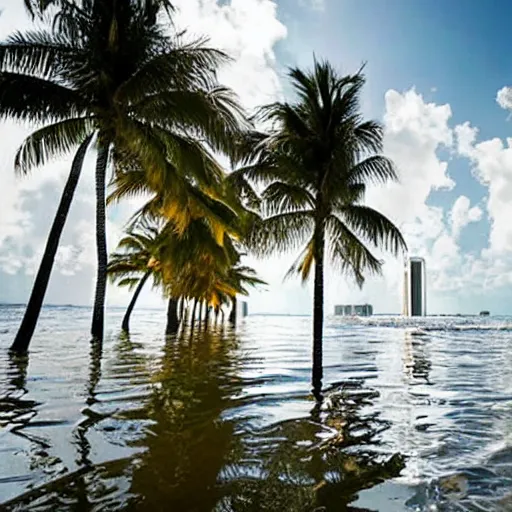 Prompt: an award - winning national geographic photograph of miami beach flooded after 1 0 0 years of rising sea level