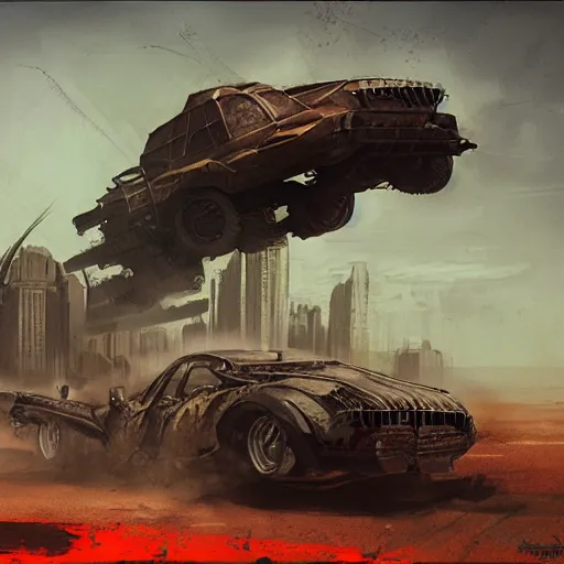 Image similar to Death of capitalism , styleframe, concept art, artstation, madmax, brush texture, painted with oil