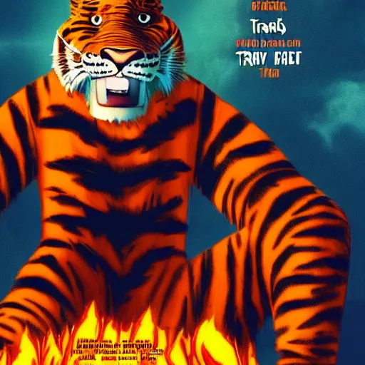 Image similar to a movie poster for a horror movie about Tony the Tiger, cinematic, dramatic lighting