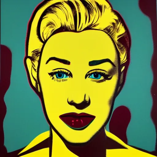 Image similar to female portrait in oil by james jean, by andy warhol, by roy lichtenstein